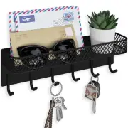 Key Holder for Wall – Decorative Stainless Steel Key Hanger with 6 Hooks Black