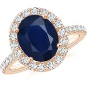 Oval Sapphire Halo Ring with Diamond Accents