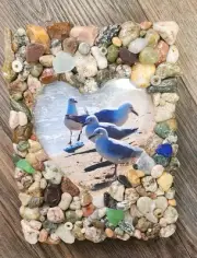 Picture Frame Hand Crafted Sea Glass/Pebbled/Stone Heart
