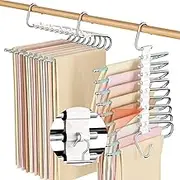 BLAZDEVE 2Pack Trouser Hangers Space Saving, 9 in 1 Space Saving Hangers for Wardrobes, Non-Slip Stainless Steel Multi-Function Pants Hanger, Wardrobe Organiser for Jeans Scarves Belts Towels (Green)