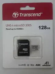 Lot of 2 Transcend 128 GB microSD w/ adapter UHS-I 300s class 10 u3 v30 4k