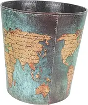 HOOTNEE Leather Retro Map Household Trash Can 1Pc Uncovered Ash-bin Waste Bucket Elegant Decorative Storage Container for Home