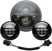 Motorcycle Headlight 7 Inch Chrome For LED Headlight+ 2x 4-1/2" Chrome Fog Light Passing Lamps For Motorcycle Headlamp B