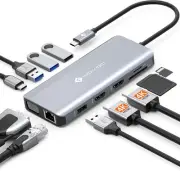USB C Docking Station Dual HDMI Adapter, 11 in 1 Multi 11 IN 1, Silver Gray