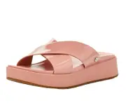 NIB UGG Sz 8.5 Emily Cossband Platform Slide Sandals Patent Leather Sunset Pink