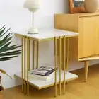 Stylish Sofa Side End Table Stone Top Bedside Nightstand Storage Living Room Bed