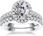 [AnuClub] (Total 3ct) 2CT Oval Cut Center Moissanite Engagement Rings Wedding Band D Color VVS1 Round Cut 925 Sterling Silver Bridal Sets for Women