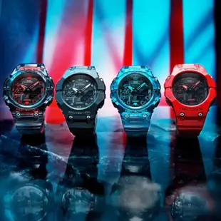 【CASIO 卡西歐】G-SHOCK 全新錶殼智慧藍芽碳纖維核心防護雙顯錶-紅(GA-B001-4A 創新結構)