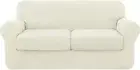 Subrtex 3 Piece High Stretch Slipcover for 2 Cushion Sofa, Elastic Bottom, Ivory