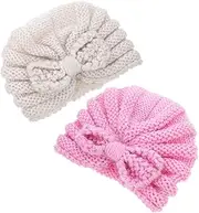 [Minkissy] Turban Hat Knitted Beanie Caps for Winter Warm Knotted Bows Turban for Soft Comfortable Knit Caps for Outdoor Activities and Photos