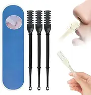 3 Pcs 2 in 1 Nasal Hair Cutter, 2024 Upgraded Nostril Hair Remover Tool, 360° Rotating Nose Hair Trimmer Double Sided Nose Hair Knife, Manual Nose Hair Trimmer with Ear Picker for Women Men (Black)