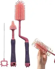 Infant Water Bottle Clean Scrubber – Silicone Bristle Milk Bottle Cleaning Brush with 360-Degree Rotating Handle | Baby Bottle Scrubber for Thorough Cleaning, Reusable Bottle Brush for Infant Feeding