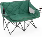 Portable Folding Double Duo Camping Chair Loveseat W/ 2 Cup & Wine Glass Holder,