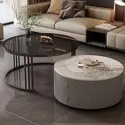 Round Nesting Coffee Tables Set of 2 with Large Storage Easy Maintenance for Living Room Bedroom Office Balcony Modern Design Space saving Furniture for Apartment Use Grey 23.6 * 13.7+27.5 *
