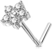 [Niaspi] S925 Sterling Silver Flower Nose Ring for Women Clear Cubic Zirconia L-Shaped Nose Studs Rings Cute Daisy Floral Nostril Nose Piercing Jewelry