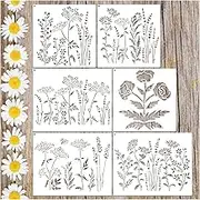 Large Flower Stencil for Painting on Wood Fence Walls, Wildflower Stencil for Crafts Reusable Plant Templates for Shirts Floor Canvas (flower6)