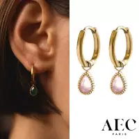 在飛比找博客來優惠-AEC PARIS 巴黎品牌 粉水晶耳環 金色小圓耳環 MI