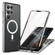 Case for Samsung Galaxy S23 Ultra Matte PC Metal Tempered Glass Phone Case with Lens Cover/Lock