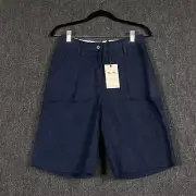 R.M. Williams Womens 8 Laura Shorts Navy Linen Pleated Regular Fit High Rise NWT