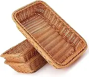 3pcs Poly-Wicker Bread Basket, 11.8"x 7.9"x 2.8" Tabletop Food Serving Baskets Trays, Bread Proofing Basket, Food Fruit Vegetables Sundries Storage Basket for Restaurant Bakery Family Party