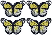 [Patchion] Set of Four - Butterfly Yellow Big - Black VeIcro/Hook and Loop Backing - Embroidered Patch/Badge/Emblem