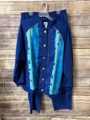 Sport Savvy Mandarin Collar LeChute Jacket Pants Set 2X Blue Abstract Button-Up