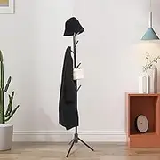 Wooden Jackets Stand, 8 Hooks 3 Adjustable Height Jackets Tree, Pine Solid Wood Hanger Stand, Easy to Install Freestanding Rack for Hanging Clothes Hats Bedroom (Black)