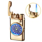 Metal Windproof Vintage Cigar Lighter 1 Jet Flame Gas Refillable Clock Gift Box