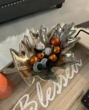 Matte Silver Leaf Tray Fall Harvest Home Decor Table Centerpiece Turkey Autumn