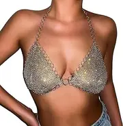 [Generic] Rhinestone Sequin Tassel Bra Chain Sexy Bikini Top Shirt Summer Beach Lingerie Body Chain Festival Fringe Top Body Jewelry Rhinestone Underwear for Women