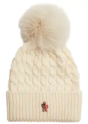 Moncler Pompom Cable-knit Wool Beanie - Ivory ONE SIZE
