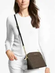 Authentic Michael Kors JET SET Travel DOME Xcross Crossbody BAG Brown - NEW