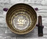 8 inches Om Mane Padme Ohm Mantra Etching Carving Bowl-Deep Soothing Sound Bowl