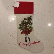 Nicole Miller 22" Stocking Embroidery Beads Merry Christmas Tree Metallic Silver