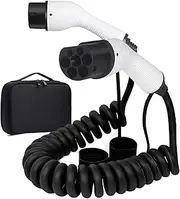 EV Charger, Type 2 to Type 2 EV Charging Cable, 32 Amp, 1P/3P, 7KW/22KW EV Spring Shrinks Cable White Compatible with BYD/BMW/Toyota (32A, 22kW, 10M)