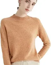 [Zadaos] Women's 100% Wool Sweater Half Turtleneck Cashmere Sweater Knit Fashion Pullover Jumper Champagne XXL