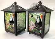 2 Pier 1 Imports 8" Toucan Pebbled Glass Metal Lantern Tealight Candle Holders