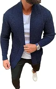 [Generic] Mens Open Front Cardigan Shawl Collar Long Sleeve Cardigan Men Slim Fit Ribbed Open Front Winter Sweaters with Pocket