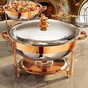 Chafing Dishes for Buffet 2Pack, 5QT Round Stainless Steel Chafing Dish Buffet Set with Safe Roll-Edge, Chafers and Buffet Warmers Sets for Catering, Weddings, Parties, Holiday Celebration (Rose Gold)