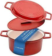 Misen 7QT Dutch Oven Grill with Silicone Lid - Premium Enamel Coating - Dual & Wide Handles - Durable, Large Base & Induction Safe Cookware - Classic Kitchen Essentials for Everyday Cooking - Red