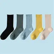[SKUZA] Womens Socks,Pile of Socks Women's Socks Lightweight and Breathable Cool Down Socks 5 Pairs Summer Breathable Middle Length Socks (Color : Style Two, Size : One Size) (Color : Style Five, Size : One