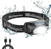 Fay Bless Rechargeable Headlamp - 350 Lumens Bright LED Flashlight for Camping, Running, Hiking - Lightweight 95g, 230° Wide Beam Illumination (Black S)