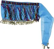 [JEWEDECO] Sequin Dance Scarf Belly Dancing Scarf Coin Skirt Wrap Sequin Skirt Coin Belt Belly Dancer Costumes for Women Dancers Belt Pirate Waist Sash Chiffon Sky-blue