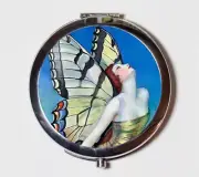 Flapper Art Deco Butterfly Woman Compact Mirror Make Up Pocket Mirror Cosmetics