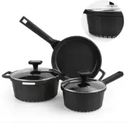 Nonstick Pots and Pans Set, Black Granite Induction Cookware Set with Stay-Cool
