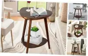 Wood Side Table, Small End Table with Storage Shelf, Small Coffee Table for