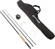 Fly Fishing Starter Set- 8’ Fiberglass Rod, Aluminum Reel, Travel Bag, 12 Dry Flies & Box
