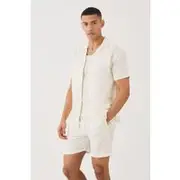 Mens Ecru Short Sleeve Linen Shirt & Short Set