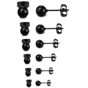 Stainless Steel Black Ball Stud Earrings Round Men Women 2PC