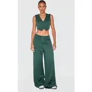 Dark Green Woven Double Belt Loop Suit Pants, Dark Green